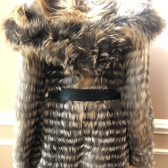 Gorski Fox Fur Belted Parker w/Hood, Sz Large - Picture 2 of 13